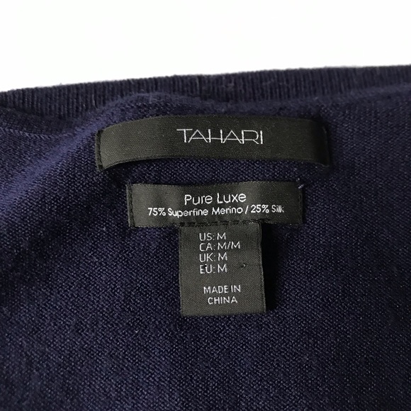 Tahari Pure Luxe Navy Blue V-Neck Sweater - Picture 2 of 7